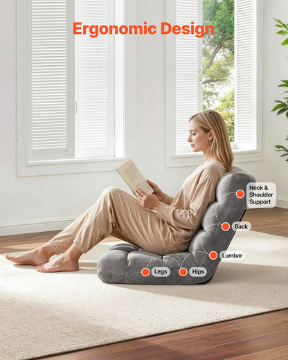 VEVOR Floor Chair, 14 Adjustable Positions Folding Floor Gaming Chair with Back Support, Sturdy Metal Frame with Recycled Foam and Coral Fleece Surface, Multifunctional for Reading, Relaxing, Gray - DBYHSCGKWFS0FTRYG001V0 - view 6