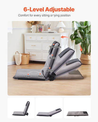 VEVOR Floor Chair, 6-Position Adjustable Meditation Chair with Back Support, Folding Sofa Chair for Reading TV Watching and Gaming, Portable Floor Seat Lounge Sofa Chair for Kids Teens Adults, Gray - DBYQBKWFS000DD52CV0 - view 3