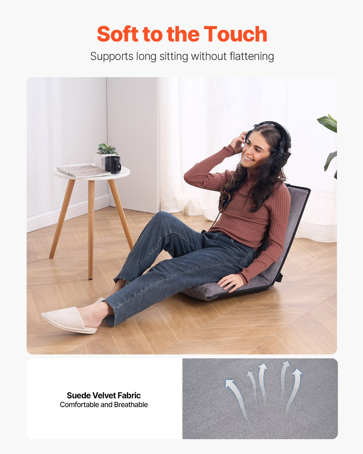 VEVOR Floor Chair, 6-Position Adjustable Meditation Chair with Back Support, Folding Sofa Chair for Reading TV Watching and Gaming, Portable Floor Seat Lounge Sofa Chair for Kids Teens Adults, Gray - DBYQBKWFS000DD52CV0 - view 4