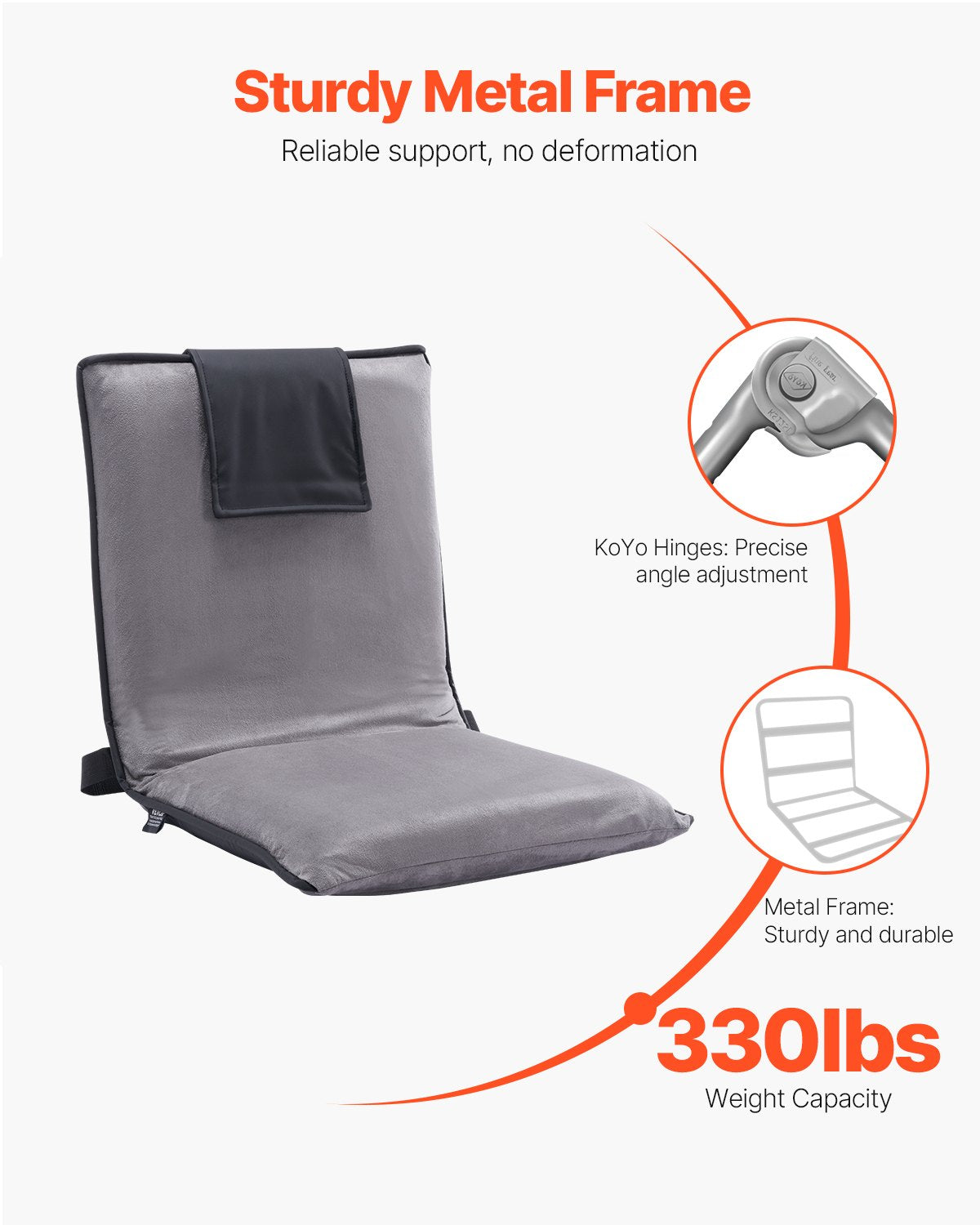 VEVOR Floor Chair, 6-Position Adjustable Meditation Chair with Back Support, Folding Sofa Chair for Reading TV Watching and Gaming, Portable Floor Seat Lounge Sofa Chair for Kids Teens Adults, Gray - DBYQBKWFS000DD52CV0 - view 5