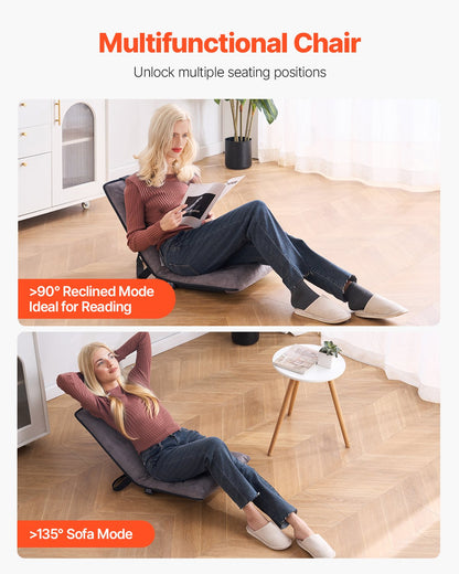 VEVOR Floor Chair, 6-Position Adjustable Meditation Chair with Back Support, Folding Sofa Chair for Reading TV Watching and Gaming, Portable Floor Seat Lounge Sofa Chair for Kids Teens Adults, Gray - DBYQBKWFS000DD52CV0 - view 7