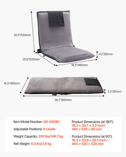 VEVOR Floor Chair, 6-Position Adjustable Meditation Chair with Back Support, Folding Sofa Chair for Reading TV Watching and Gaming, Portable Floor Seat Lounge Sofa Chair for Kids Teens Adults, Gray - DBYQBKWFS000DD52CV0 - view 8