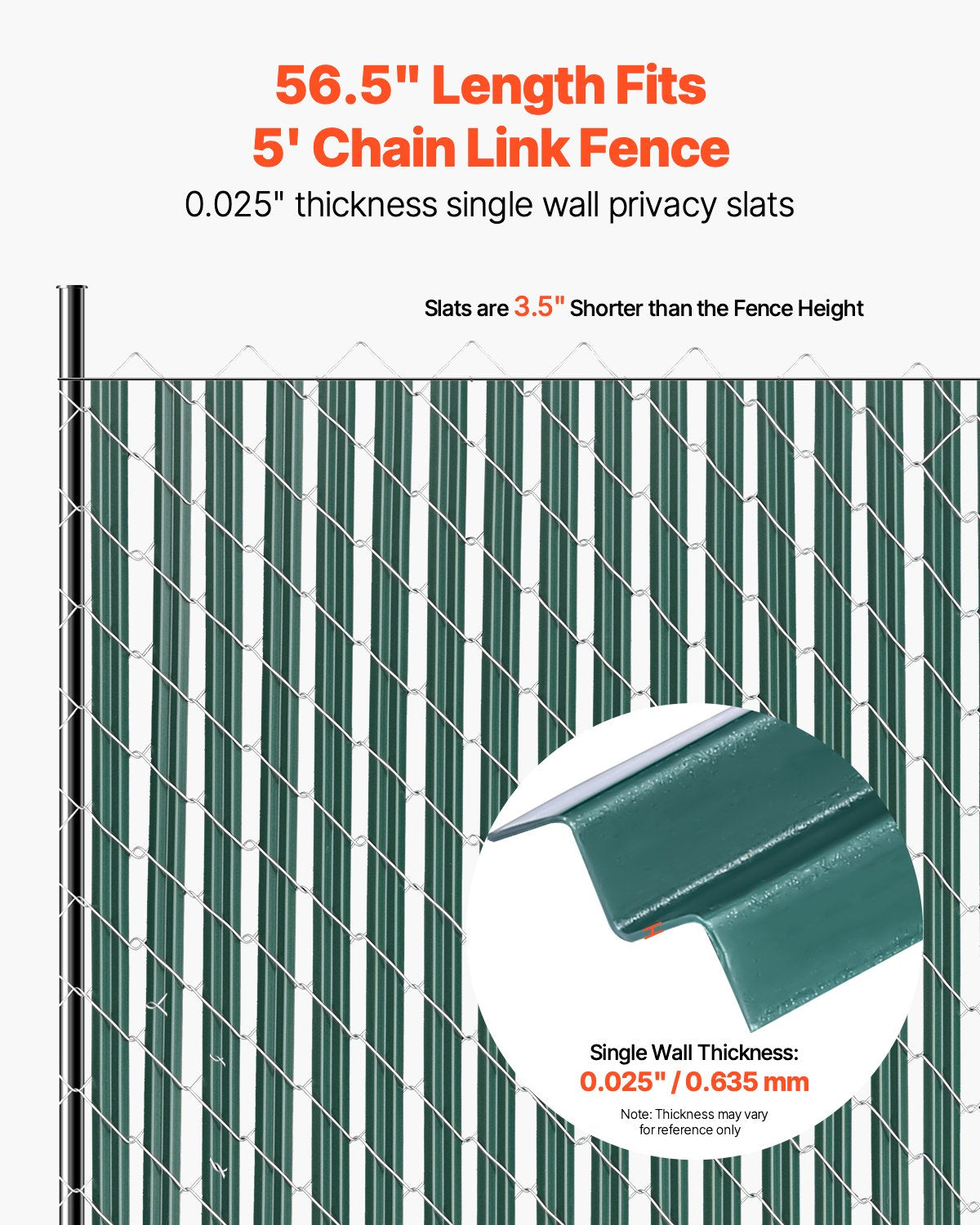 VEVOR Bottom Locking Privacy Slats, Single-Wall Vertical Bottom-Locking Slats for Chain-Link Fence, High-Density HDPE Chain Link Slats Ideally Fit 5' High Fence for Garden, Farm, Sports Field(Green) - DBYSBTDBPE5FG3HV0V0 - view 3