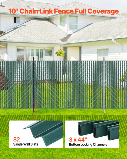 VEVOR Bottom Locking Privacy Slats, Single-Wall Vertical Bottom-Locking Slats for Chain-Link Fence, High-Density HDPE Chain Link Slats Ideally Fit 5' High Fence for Garden, Farm, Sports Field(Green) - DBYSBTDBPE5FG3HV0V0 - view 6