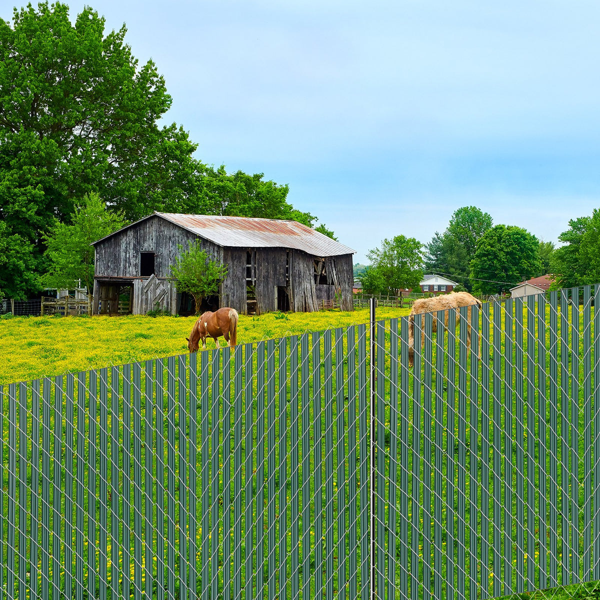 VEVOR Bottom Locking Privacy Slats, Single-Wall Vertical Bottom-Locking Slats for Chain-Link Fence, High-Density HDPE Chain Link Slats Ideally Fit 5' High Fence for Garden, Farm, Sports Field(Green) - DBYSBTDBPE5FG3HV0V0 - view 9