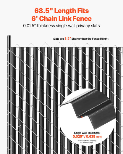 VEVOR Bottom Locking Privacy Slats, Single-Wall Vertical Bottom-Locking Slats for Chain-Link Fence, High-Density HDPE Chain Link Slats Ideally Fit 6' High Fence for Garden, Farm, Sports Field(Black) - DBYSBTDBPE6FQ52L1V0 - view 3
