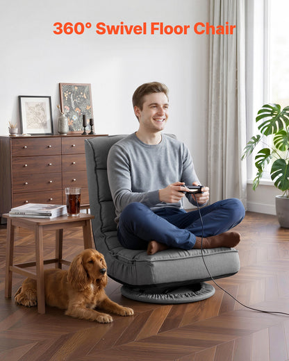 VEVOR Swivel Floor Gaming Chair, 360-Degree Rotating Floor Chair with 4 Adjustable Position Folding Backrest, Metal Frame with Recycled Foam and Linen Fabric, for Watching TV, Reading, Relaxing, Gray - DBYSHSXZKWFS3II79001V0 - view 3