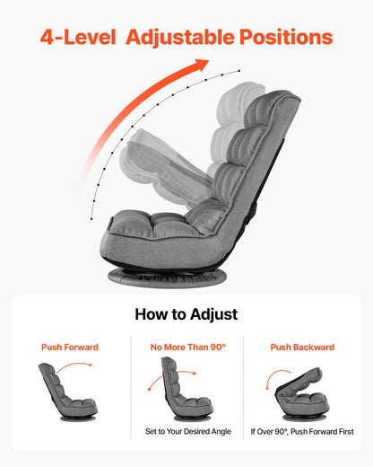 VEVOR Swivel Floor Gaming Chair, 360-Degree Rotating Floor Chair with 4 Adjustable Position Folding Backrest, Metal Frame with Recycled Foam and Linen Fabric, for Watching TV, Reading, Relaxing, Gray - DBYSHSXZKWFS3II79001V0 - view 4