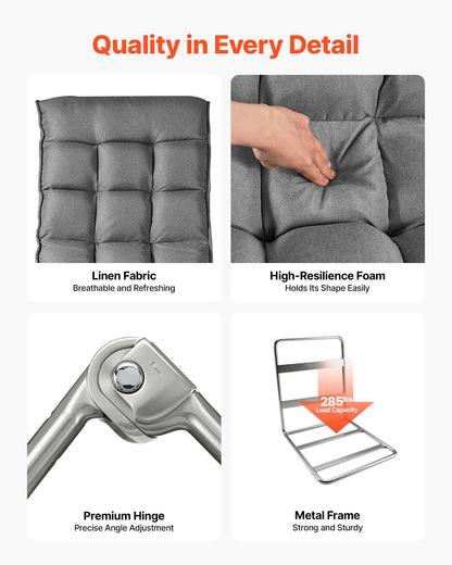 VEVOR Swivel Floor Gaming Chair, 360-Degree Rotating Floor Chair with 4 Adjustable Position Folding Backrest, Metal Frame with Recycled Foam and Linen Fabric, for Watching TV, Reading, Relaxing, Gray - DBYSHSXZKWFS3II79001V0 - view 5
