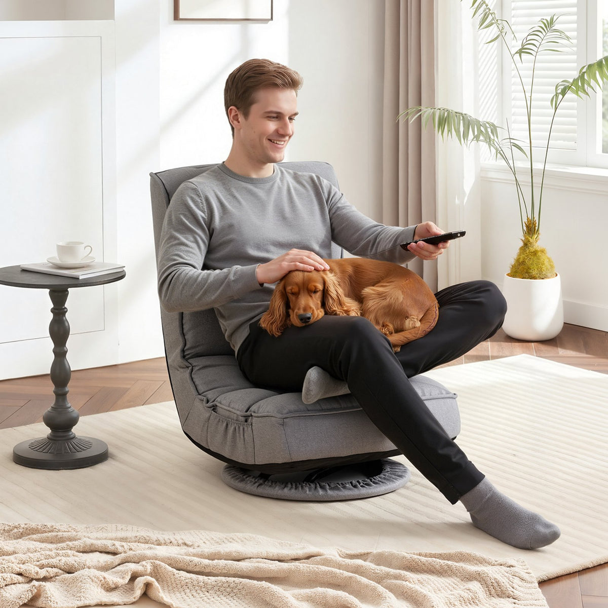 VEVOR Swivel Floor Gaming Chair, 360-Degree Rotating Floor Chair with 4 Adjustable Position Folding Backrest, Metal Frame with Recycled Foam and Linen Fabric, for Watching TV, Reading, Relaxing, Gray - DBYSHSXZKWFS3II79001V0 - view 9