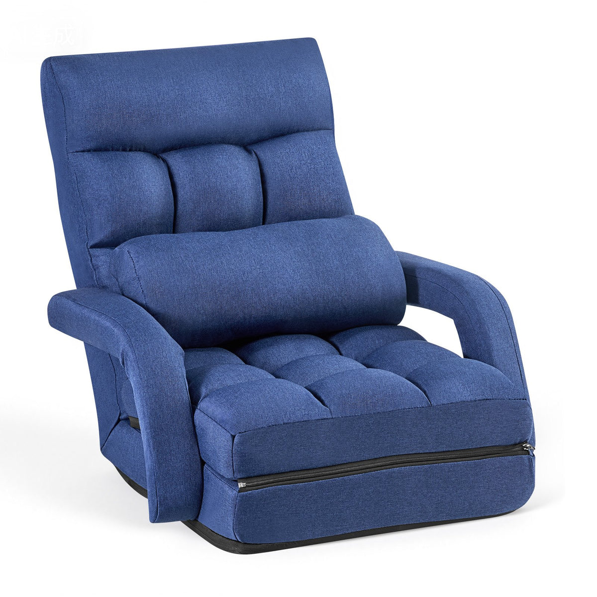 VEVOR Floor Chair, 5 Adjustable Positions Folding Floor Gaming Chair with Back Support, Armrests, and Cushion, Sturdy Metal Frame with Recycled Foam and Linen Fabric, for Reading, Relaxing, Dark Blue - DBYSLSZDCKYFD7Z3R001V0 - view 1