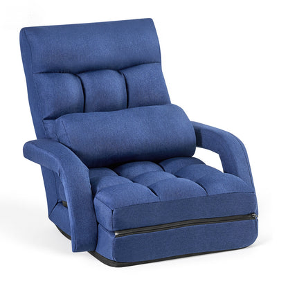 VEVOR Floor Chair, 5 Adjustable Positions Folding Floor Gaming Chair with Back Support, Armrests, and Cushion, Sturdy Metal Frame with Recycled Foam and Linen Fabric, for Reading, Relaxing, Dark Blue - DBYSLSZDCKYFD7Z3R001V0 - view 1