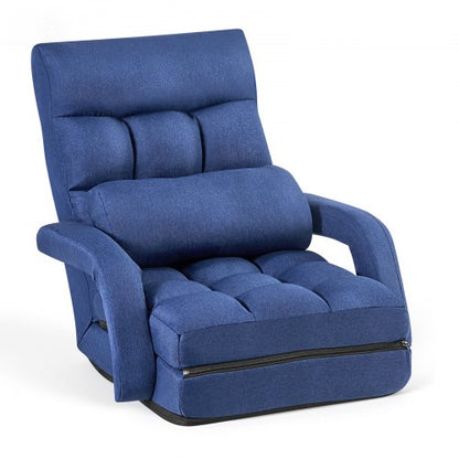 VEVOR Floor Chair, 5 Adjustable Positions Folding Floor Gaming Chair with Back Support, Armrests, and Cushion, Sturdy Metal Frame with Recycled Foam and Linen Fabric, for Reading, Relaxing, Dark Blue - DBYSLSZDCKYFD7Z3R001V0 - view 2