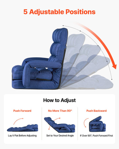 VEVOR Floor Chair, 5 Adjustable Positions Folding Floor Gaming Chair with Back Support, Armrests, and Cushion, Sturdy Metal Frame with Recycled Foam and Linen Fabric, for Reading, Relaxing, Dark Blue - DBYSLSZDCKYFD7Z3R001V0 - view 4