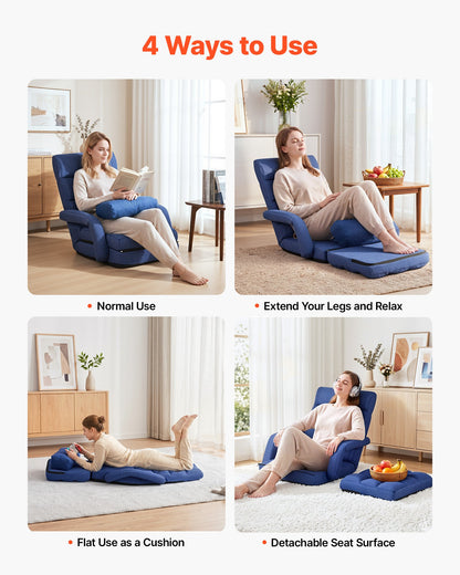 VEVOR Floor Chair, 5 Adjustable Positions Folding Floor Gaming Chair with Back Support, Armrests, and Cushion, Sturdy Metal Frame with Recycled Foam and Linen Fabric, for Reading, Relaxing, Dark Blue - DBYSLSZDCKYFD7Z3R001V0 - view 7