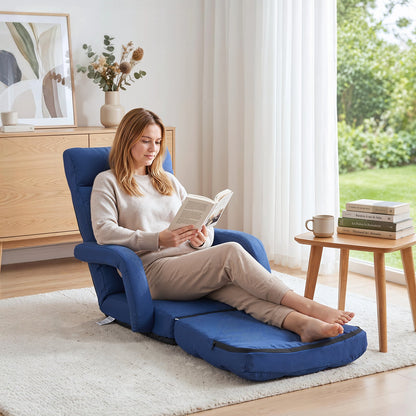VEVOR Floor Chair, 5 Adjustable Positions Folding Floor Gaming Chair with Back Support, Armrests, and Cushion, Sturdy Metal Frame with Recycled Foam and Linen Fabric, for Reading, Relaxing, Dark Blue - DBYSLSZDCKYFD7Z3R001V0 - view 9