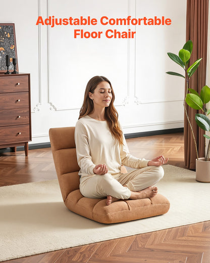 VEVOR Floor Chair, 14 Adjustable Positions Folding Floor Gaming Chair with Back Support, Sturdy Metal Frame with Recycled Foam and Coral Fleece Surface, Multifunctional for Reading, Relaxing, Brown - DBYSZSCGKWFSGJ0R7001V0 - view 3