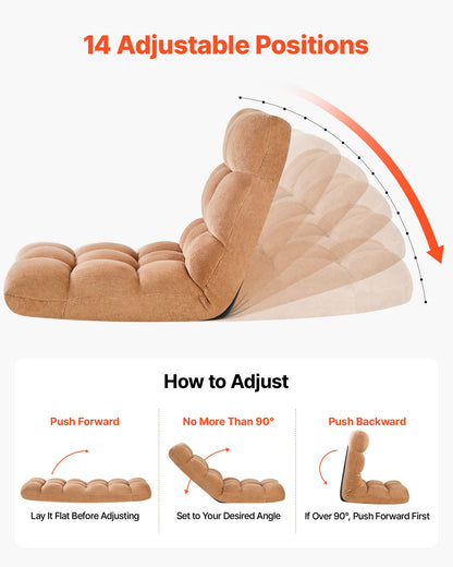 VEVOR Floor Chair, 14 Adjustable Positions Folding Floor Gaming Chair with Back Support, Sturdy Metal Frame with Recycled Foam and Coral Fleece Surface, Multifunctional for Reading, Relaxing, Brown - DBYSZSCGKWFSGJ0R7001V0 - view 4