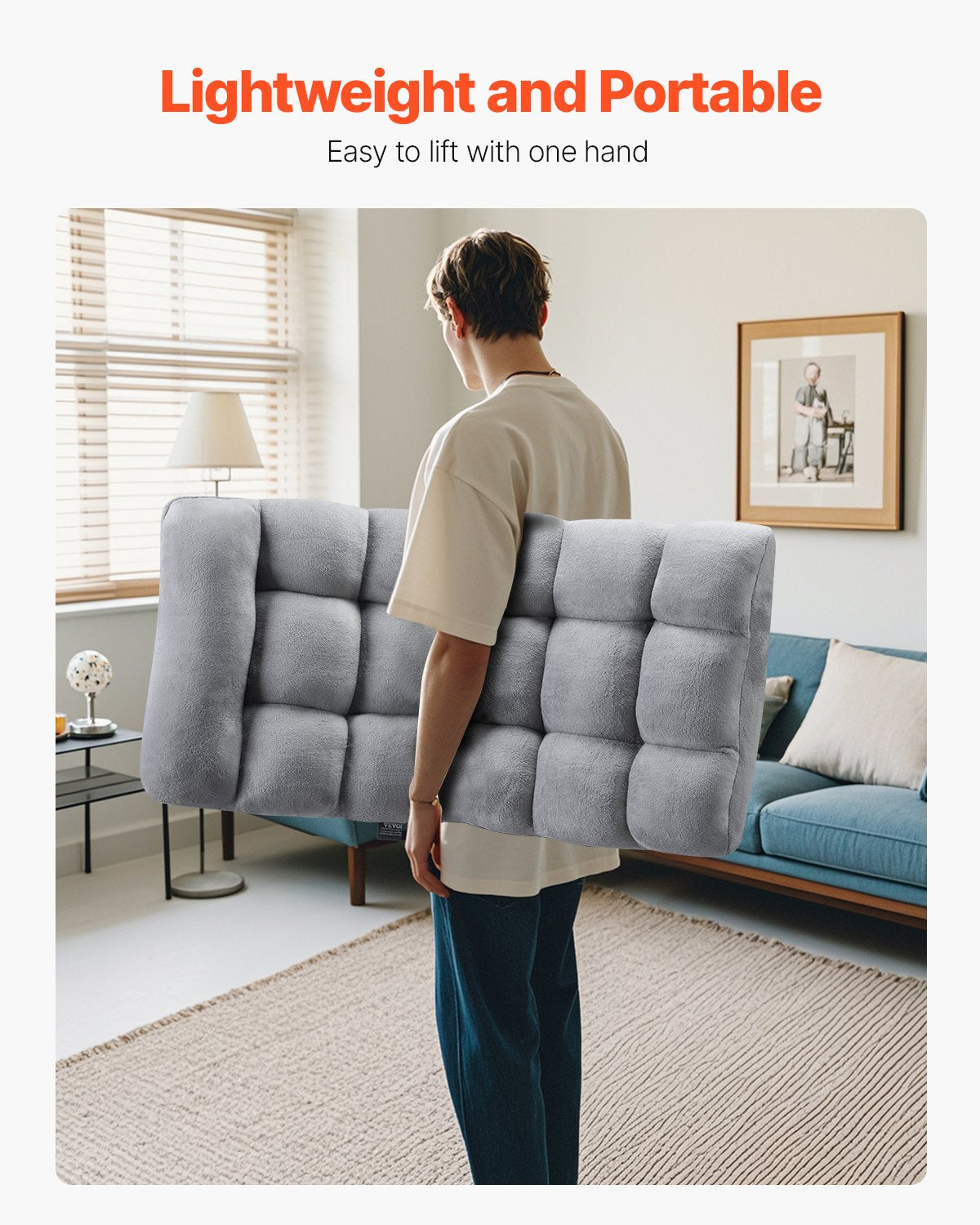 VEVOR Floor Chair, Recycled Foam Folding Sofa Chair with 14 Adjustable Positions, Multifunctional Floor Chair with Back Support Ideal for Sleeping Reading, Floor Gaming Chair for Living Room, Gray - DBYWFSCGK000ORDFAV0 - view 6