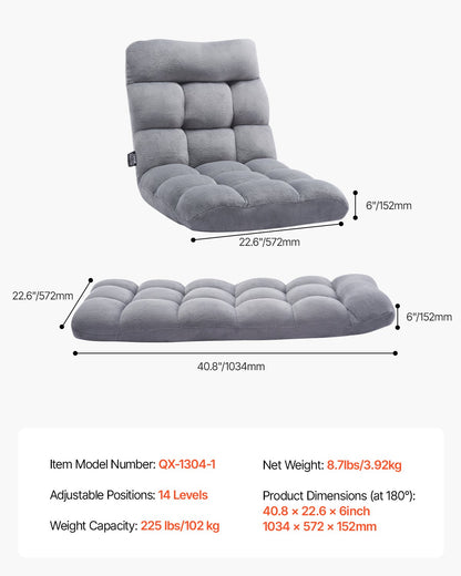 VEVOR Floor Chair, Recycled Foam Folding Sofa Chair with 14 Adjustable Positions, Multifunctional Floor Chair with Back Support Ideal for Sleeping Reading, Floor Gaming Chair for Living Room, Gray - DBYWFSCGK000ORDFAV0 - view 8