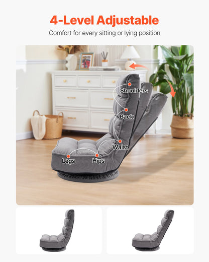 VEVOR Swivel Floor Gaming Chair, 360-Degree Rotating Floor Chair with 4 Adjustable Position Folding Backrest and Lumbar Support, Folding Video Reclining Sofa for Watching TV Reading Playing Game, Gray - DBYXZKWFS000O4SU9V0 - view 3