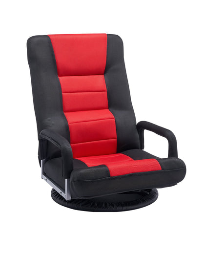 VEVOR Swivel Floor Gaming Chair with Armrests, 360-Degree Rotating Floor Chair with 6 Adjustable Position Folding Backrest and Lumbar Support, Folding Video Reclining Sofa for TV Reading, Red Black - DBYXZKYFS00053LZ2V0 - view 1