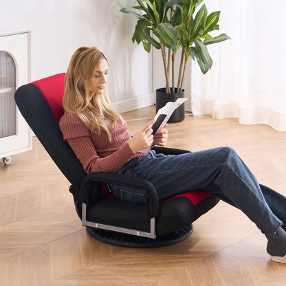 VEVOR Swivel Floor Gaming Chair with Armrests, 360-Degree Rotating Floor Chair with 6 Adjustable Position Folding Backrest and Lumbar Support, Folding Video Reclining Sofa for TV Reading, Red Black - DBYXZKYFS00053LZ2V0 - view 9