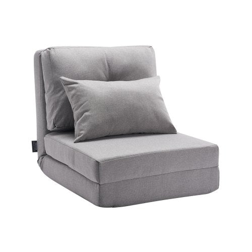 VEVOR Convertible Flip Chair, 5-Position Adjustable Floor Lazy Sofa, Folding Upholstered Couch Bed with Adjustable Backrest Metal Frame and Pillow, Folding Sofa Bed Chair for Living Room Bedroom, Gray - DBYZDCKWFS00JUGS1V0 - view 2