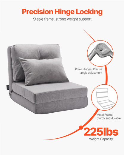 VEVOR Convertible Flip Chair, 5-Position Adjustable Floor Lazy Sofa, Folding Upholstered Couch Bed with Adjustable Backrest Metal Frame and Pillow, Folding Sofa Bed Chair for Living Room Bedroom, Gray - DBYZDCKWFS00JUGS1V0 - view 5