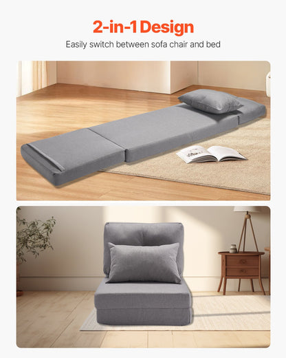 VEVOR Convertible Flip Chair, 5-Position Adjustable Floor Lazy Sofa, Folding Upholstered Couch Bed with Adjustable Backrest Metal Frame and Pillow, Folding Sofa Bed Chair for Living Room Bedroom, Gray - DBYZDCKWFS00JUGS1V0 - view 6