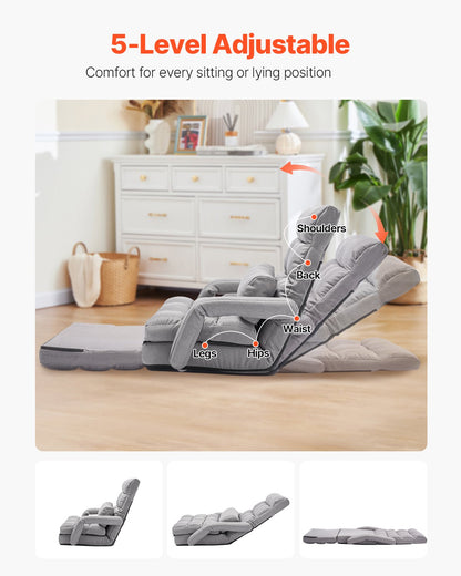 VEVOR Floor Chair, Floor Gaming Chair with 5 Adjustable Position and Back Support, Folding Sofa Chair with Armrest for Adults, Sofa Lounger Bed with Back Cushion for Living Room and Bedroom, Gray - DBYZDCKYFS00BNW2KV0 - view 3
