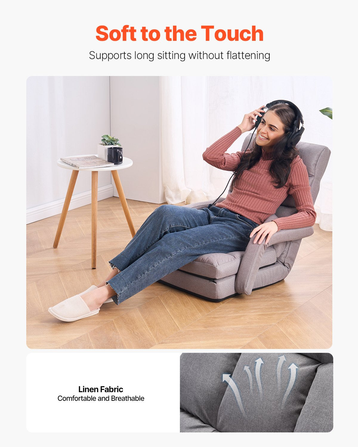 VEVOR Floor Chair, Floor Gaming Chair with 5 Adjustable Position and Back Support, Folding Sofa Chair with Armrest for Adults, Sofa Lounger Bed with Back Cushion for Living Room and Bedroom, Gray - DBYZDCKYFS00BNW2KV0 - view 4