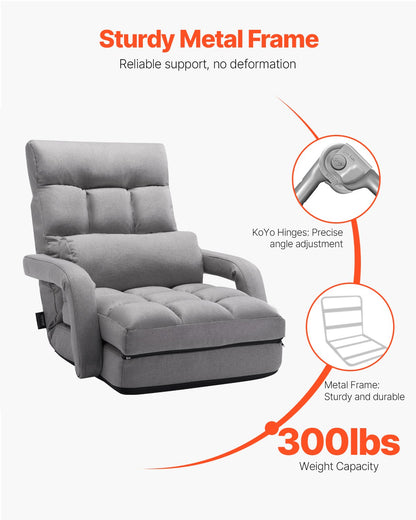 VEVOR Floor Chair, Floor Gaming Chair with 5 Adjustable Position and Back Support, Folding Sofa Chair with Armrest for Adults, Sofa Lounger Bed with Back Cushion for Living Room and Bedroom, Gray - DBYZDCKYFS00BNW2KV0 - view 5