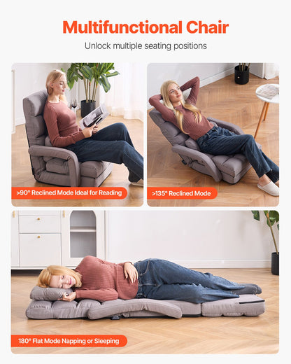VEVOR Floor Chair, Floor Gaming Chair with 5 Adjustable Position and Back Support, Folding Sofa Chair with Armrest for Adults, Sofa Lounger Bed with Back Cushion for Living Room and Bedroom, Gray - DBYZDCKYFS00BNW2KV0 - view 7