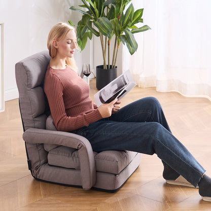 VEVOR Floor Chair, Floor Gaming Chair with 5 Adjustable Position and Back Support, Folding Sofa Chair with Armrest for Adults, Sofa Lounger Bed with Back Cushion for Living Room and Bedroom, Gray - DBYZDCKYFS00BNW2KV0 - view 9