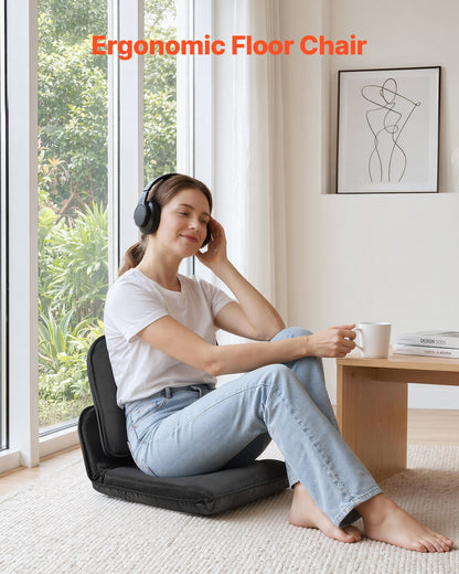 VEVOR Floor Chair, 5 Adjustable Positions Folding Floor Gaming Chair with Ergonomic Back Support, Sturdy Metal Frame with Recycled Foam and Linen Fabric, Multifunctional for Reading, Relaxing, Black - DBYZSRJGXKWFR8QA6001V0 - view 3