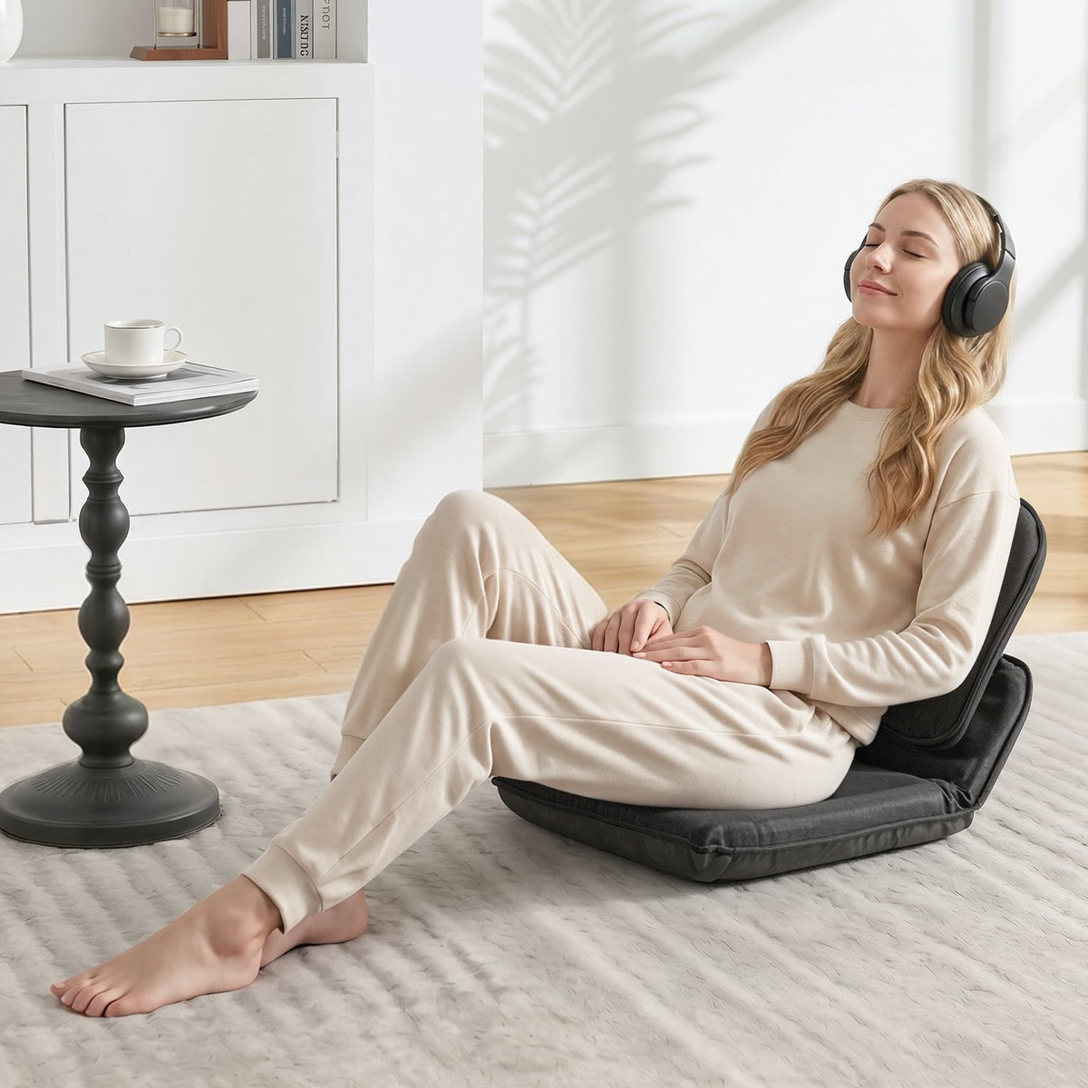 VEVOR Floor Chair, 5 Adjustable Positions Folding Floor Gaming Chair with Ergonomic Back Support, Sturdy Metal Frame with Recycled Foam and Linen Fabric, Multifunctional for Reading, Relaxing, Black - DBYZSRJGXKWFR8QA6001V0 - view 9