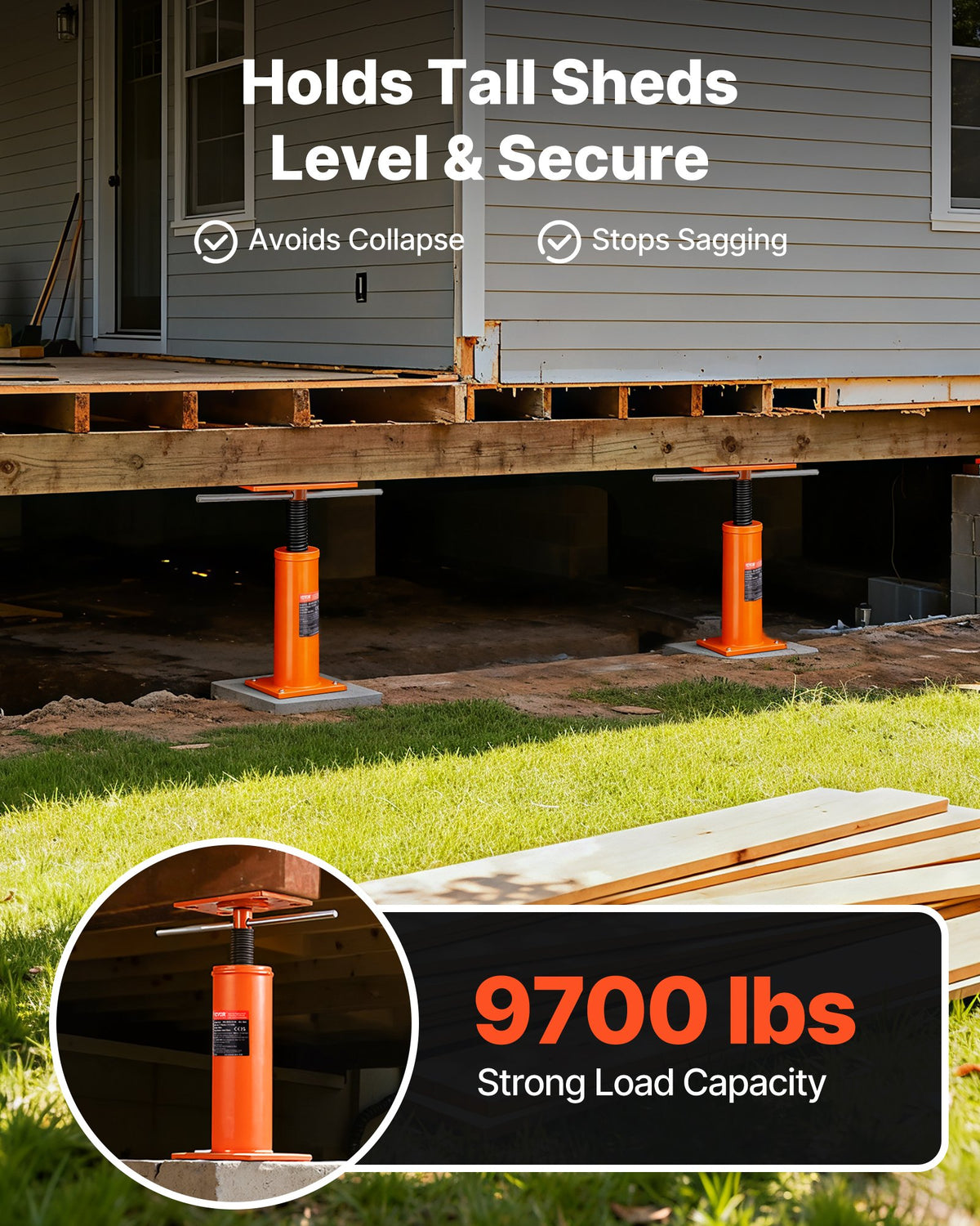 VEVOR House Floor Jacks, 2 Pack, 12"-16" Height Range, 9700 lbs Max Load Capacity Per Unit, Adjustable Support Beam Basement Jack Post Pole for Leveling, Steel Telescoping Jack for Temporary Support - DBZCQJD1216IHSWUOV0 - view 3