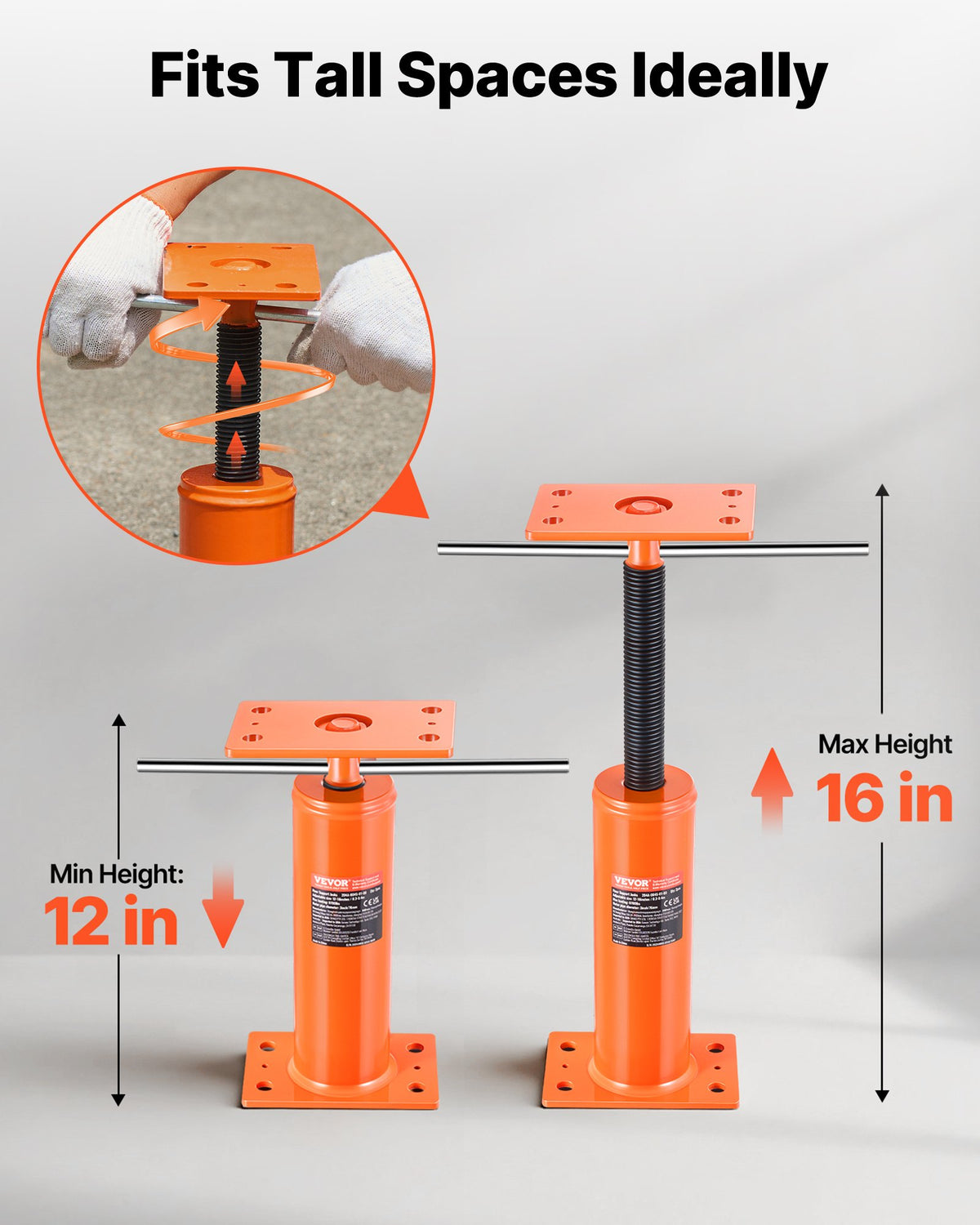 VEVOR House Floor Jacks, 2 Pack, 12"-16" Height Range, 9700 lbs Max Load Capacity Per Unit, Adjustable Support Beam Basement Jack Post Pole for Leveling, Steel Telescoping Jack for Temporary Support - DBZCQJD1216IHSWUOV0 - view 4