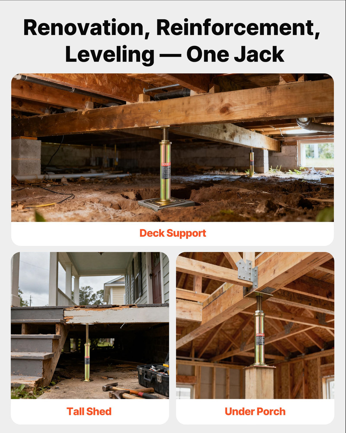 VEVOR House Floor Jacks, 4 Pack, 11.6"-16" Height Range, 2500 lbs Max Load Capacity Per Unit, Adjustable Support Beam Basement Jack Post for Leveling, Galvanized Telescoping Jack for Temporary Support - DBZCQJD1216IIFOIIV0 - view 5