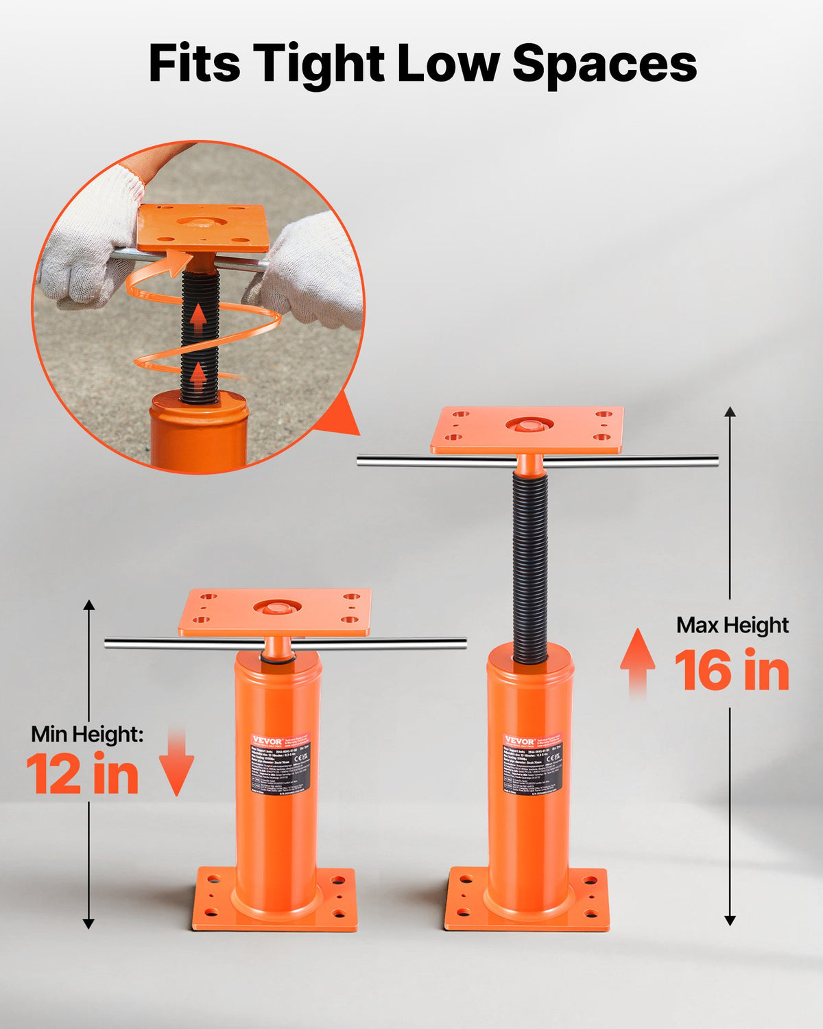 VEVOR House Floor Jack, 12"-16" Height Range, 9700 lbs Max Load Capacity, Adjustable Support Beam Basement Jack Post Pole for Leveling, Lift Support Steel Telescoping Jack Post for Temporary Support - DBZCQJD1216IVKQT4V0 - view 4