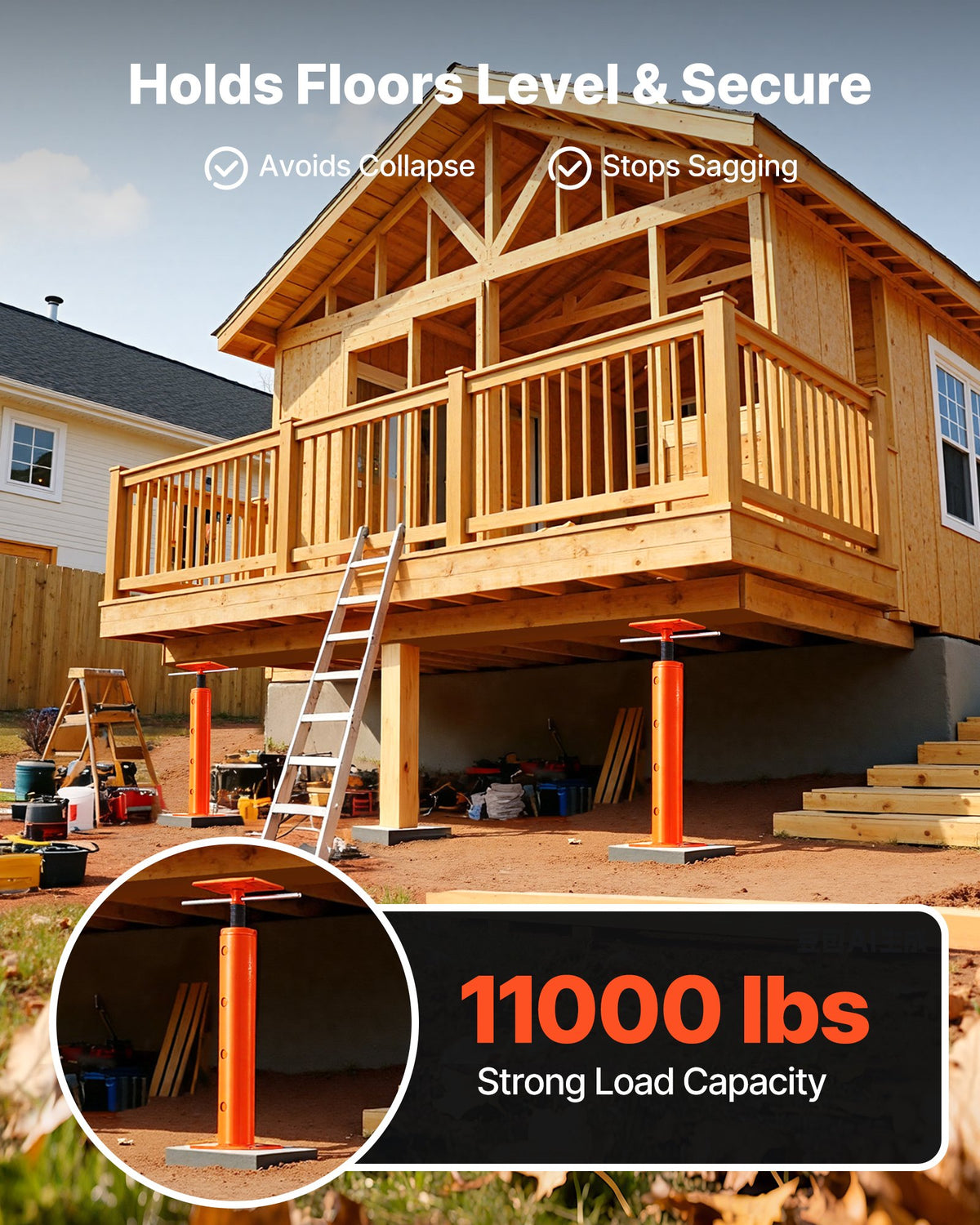 VEVOR House Floor Jack, 19"-36" Height Range, 18000 lbs Max Load Capacity, Adjustable Support Beam Basement Jack Post Pole for Leveling, Lift Support Steel Telescoping Jack Post for Temporary Support - DBZCQJD1G180ANNFGV0 - view 3