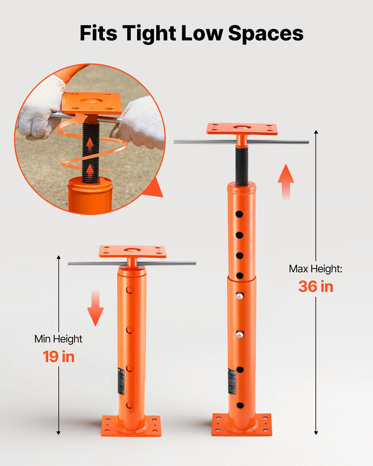 VEVOR House Floor Jack, 19"-36" Height Range, 18000 lbs Max Load Capacity, Adjustable Support Beam Basement Jack Post Pole for Leveling, Lift Support Steel Telescoping Jack Post for Temporary Support - DBZCQJD1G180ANNFGV0 - view 4