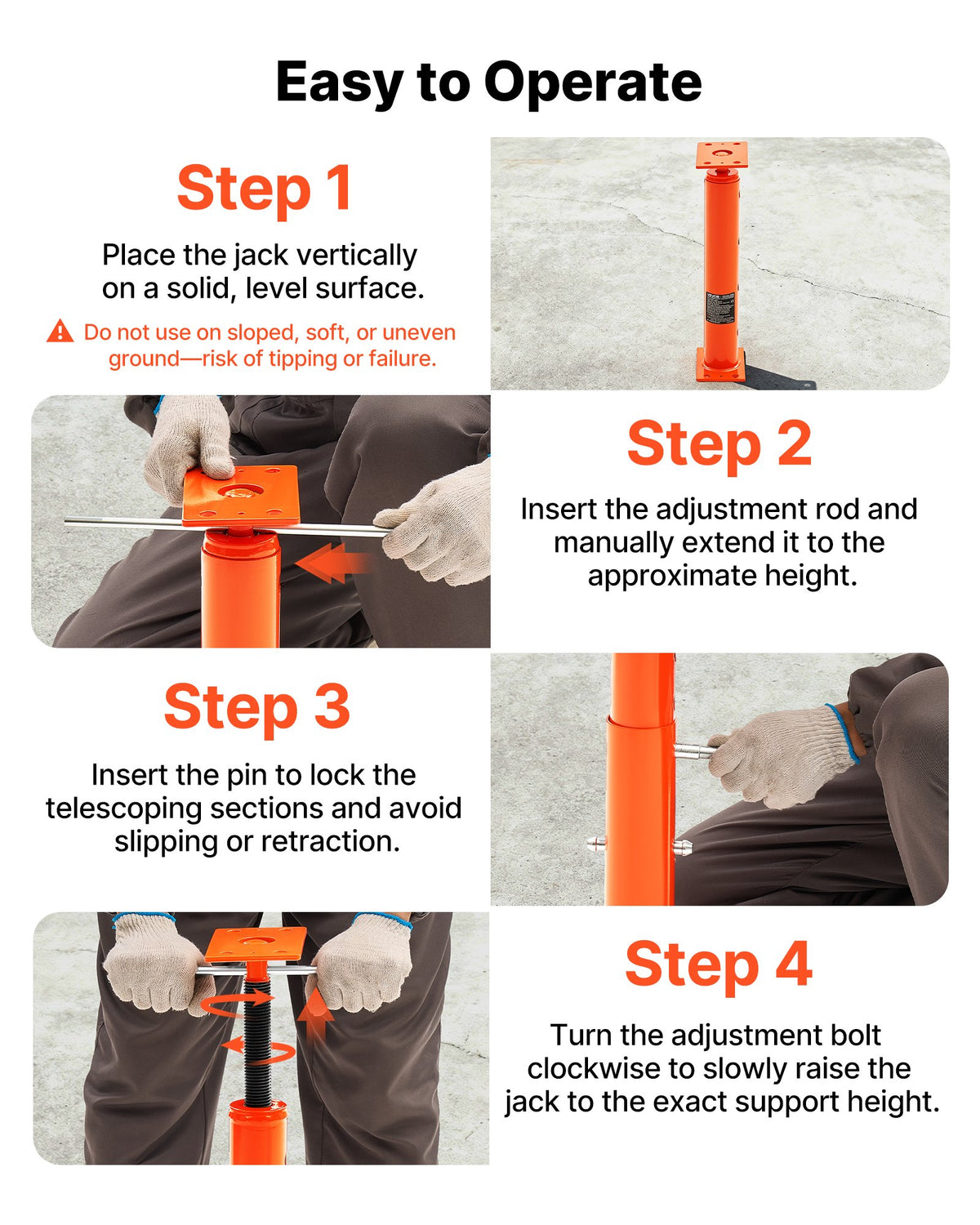 VEVOR House Floor Jack, 19"-36" Height Range, 18000 lbs Max Load Capacity, Adjustable Support Beam Basement Jack Post Pole for Leveling, Lift Support Steel Telescoping Jack Post for Temporary Support - DBZCQJD1G180ANNFGV0 - view 7