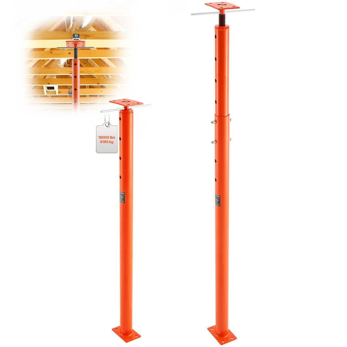 VEVOR House Floor Jack, 56"-100" Height Range, 18000 lbs Max Load Capacity, Adjustable Support Beam Basement Jack Post Pole for Leveling, Lift Support Steel Telescoping Jack for Temporary Support - DBZCQJD1G180O7V19V0 - view 1