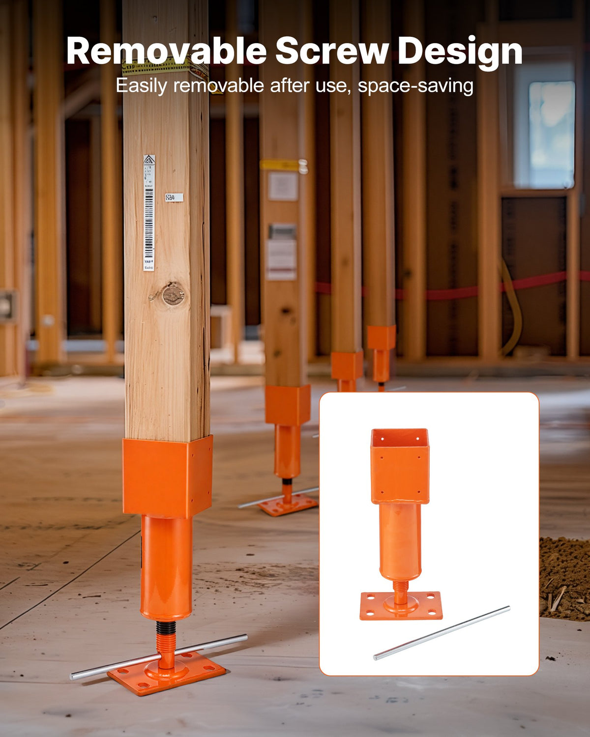 VEVOR Screw Jack Post, 4" x 4", 13.2"-18.7" Height Range, 24700 lbs Max Load Capacity, Adjustable Shore Jack, Temporary House Jack Pole for Home Leveling, Lifting Floor Crawlspace Basement Shore Beam - DBZCQJD1G2476AGANV0 - view 5
