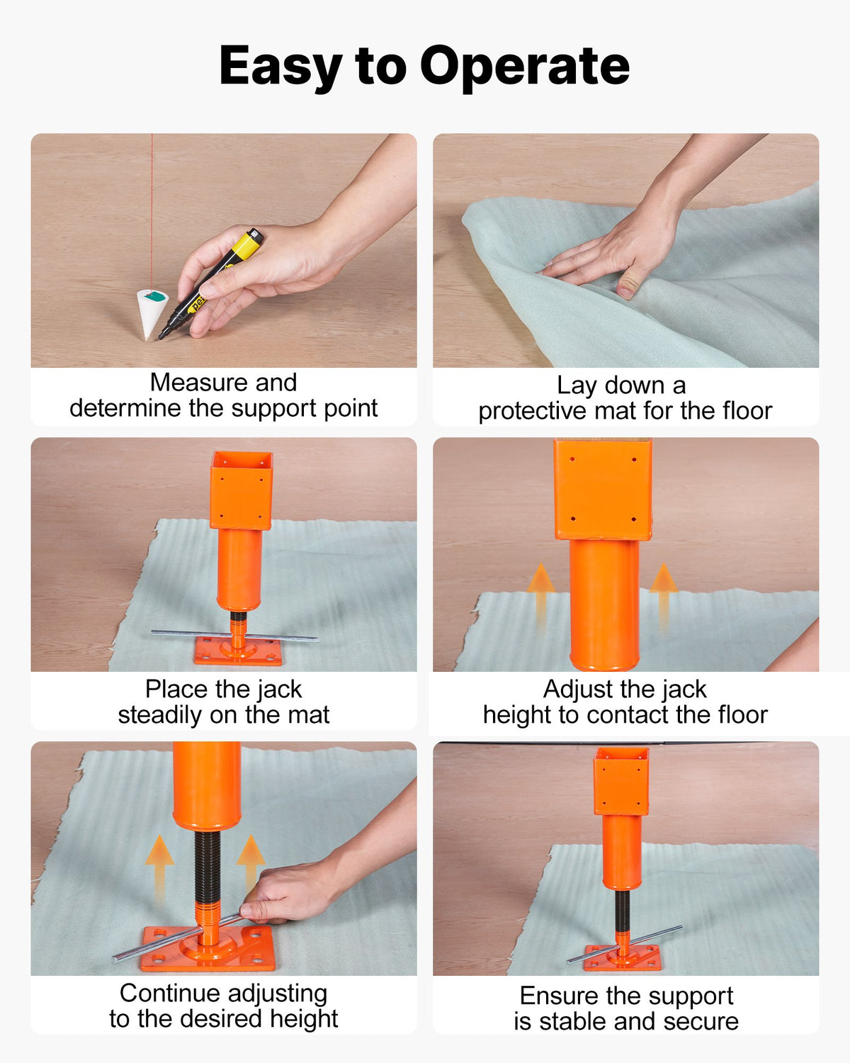 VEVOR Screw Jack Post, 4" x 4", 13.2"-18.7" Height Range, 24700 lbs Max Load Capacity, Adjustable Shore Jack, Temporary House Jack Pole for Home Leveling, Lifting Floor Crawlspace Basement Shore Beam - DBZCQJD1G2476AGANV0 - view 7