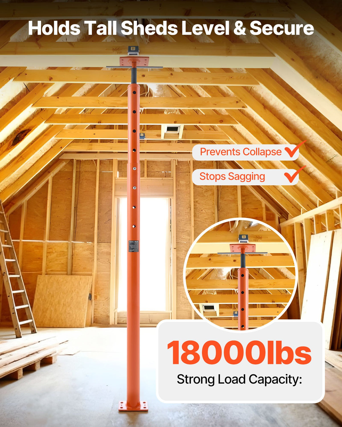 VEVOR House Floor Jacks, 2 Pack 53-93 Inch Height Range, 18000 lbs Max Load Capacity, Adjustable Support Beam Basement Jack Post Pole for Leveling, Lift Steel Telescoping Post for Temporary Support - DBZCQJD2JZ53NXEVN001V0 - view 3