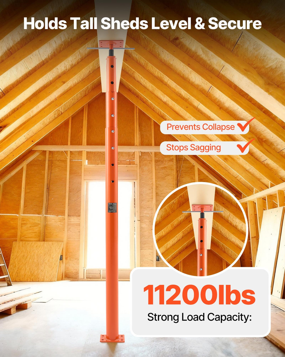 VEVOR House Floor Jacks, 2 Pack 54-150 Inch Height Range, 11200 lbs Max Load Capacity, Adjustable Support Beam Basement Jack Post Pole for Leveling, Lift Steel Telescoping Post for Temporary Support - DBZCQJD2JZ54Y92BR001V0 - view 3