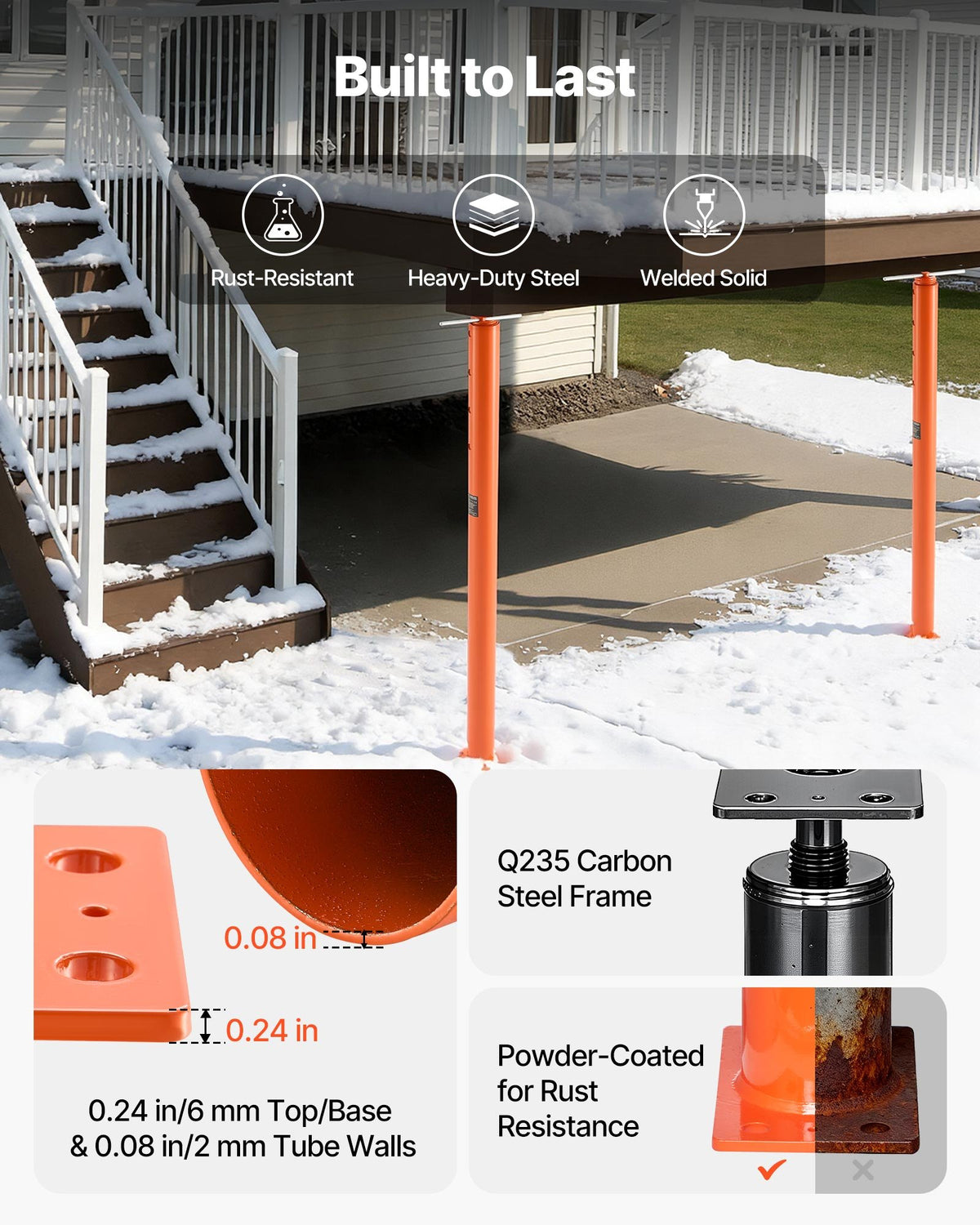 VEVOR House Floor Jacks, 2 Pack 54-150 Inch Height Range, 11200 lbs Max Load Capacity, Adjustable Support Beam Basement Jack Post Pole for Leveling, Lift Steel Telescoping Post for Temporary Support - DBZCQJD2JZ54Y92BR001V0 - view 6